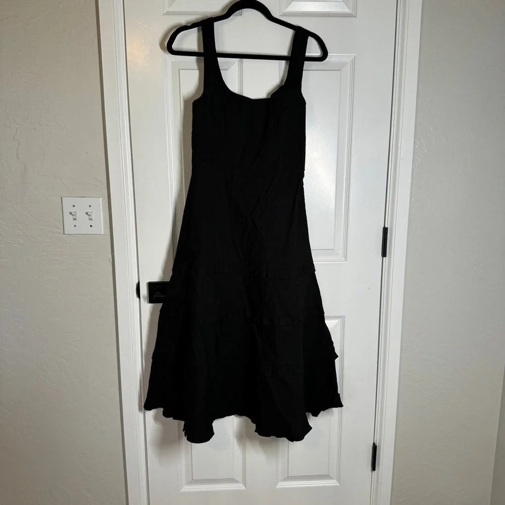Anthropologie Linen Blend The Blythe Square Neck Tiered Dress Black Small NWT - Picture 6 of 12